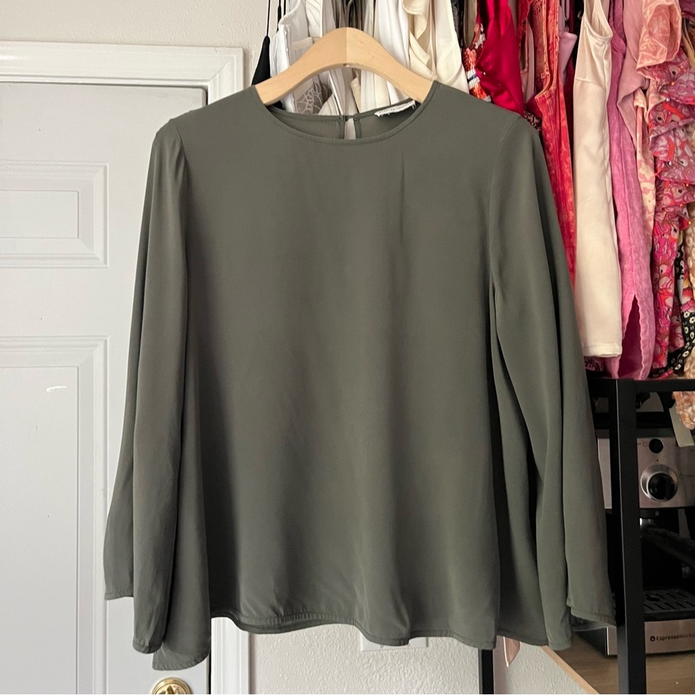 SCANLAN THEODORE olive army green silk blend‎ long sleeve blouse